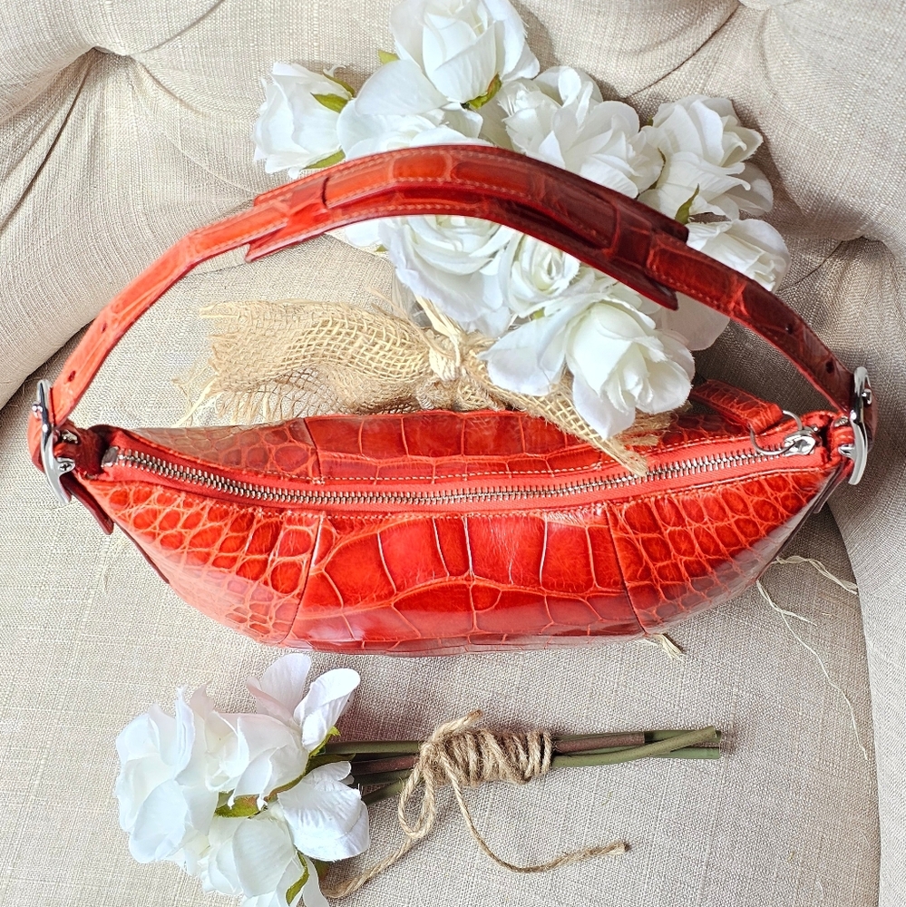 Vintage Coach Limited Edition Genuine Lizard Skin Bag Purse # 8390 ( Coral ) - Picture 5 of 16